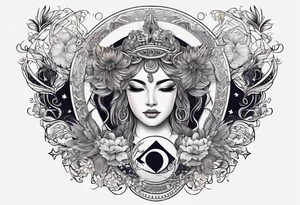 Half moon with beautiful zodiac background tattoo idea