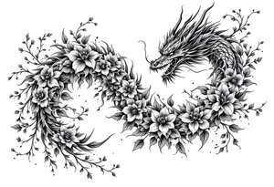 majestic dragon with flowers tattoo idea