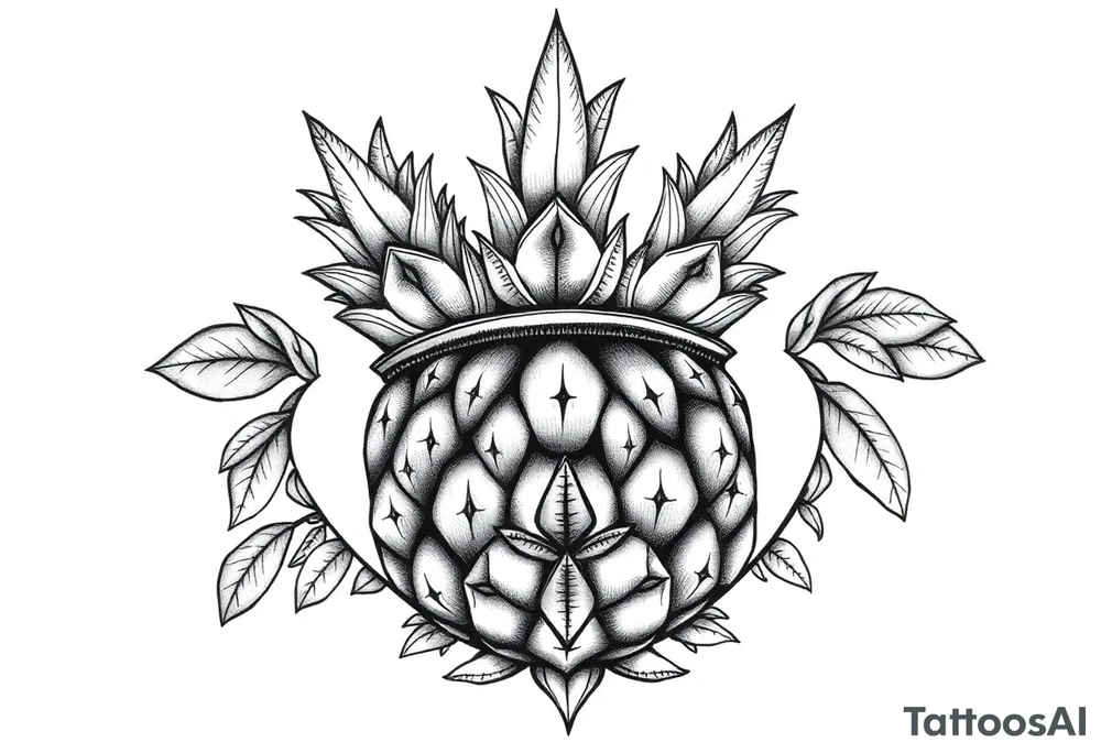 Bushy crown pineapple vagina, design to go over vagina , erotic vagina area design, anus to be at the bottom tattoo idea