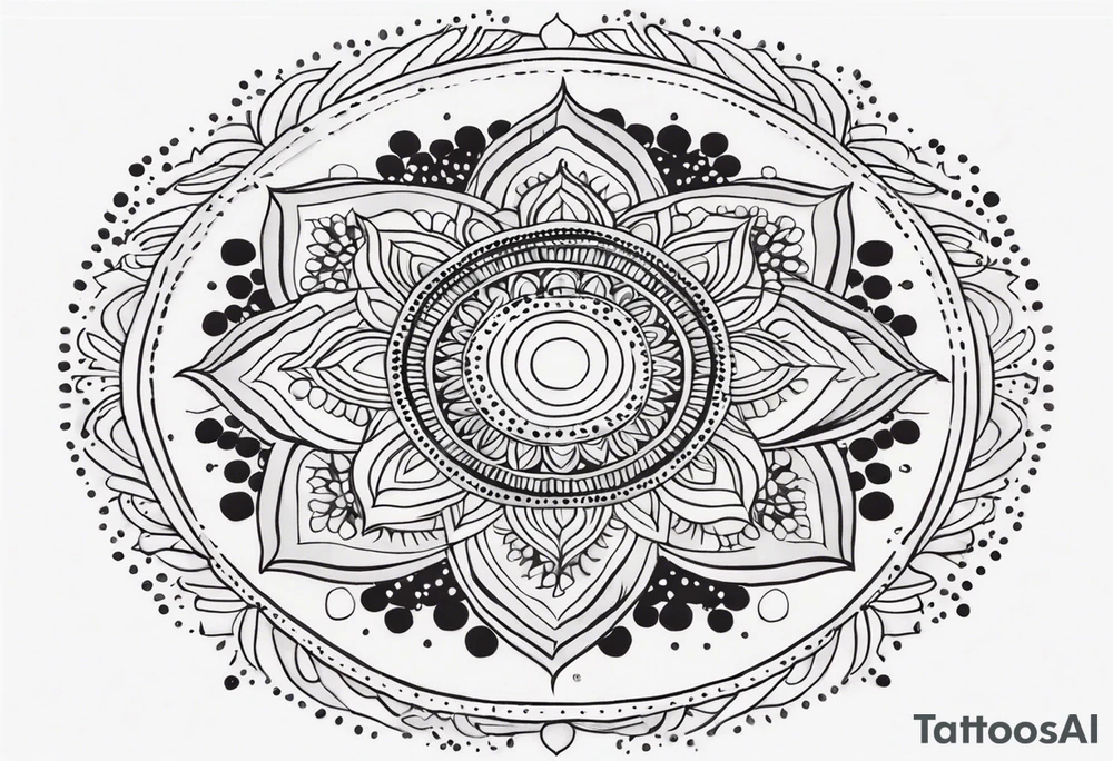 simple sunshine mandala made of black dots with circles tattoo idea