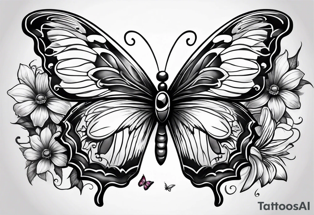 Flowers with Ruby and butterflies around it tattoo idea