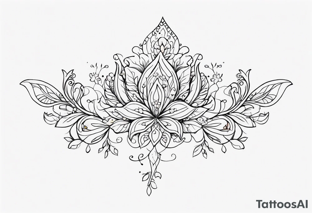 small long ornate floral sternum tattoo tattoo idea