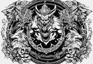 I want a minimalist design of the battle I face between good and evil. God vs the devil , good vs evil , indulgence vs discipline. 2 sides of the one coin that is my personality. tattoo idea