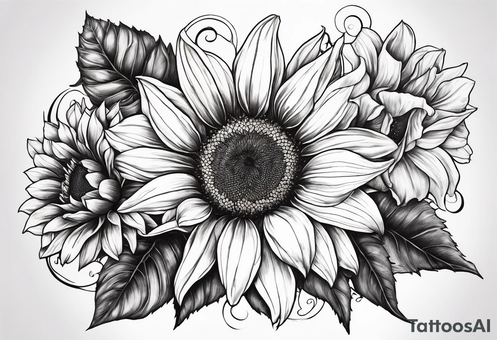 Sunflower, Lillie’s, roses, daisies, poppy’s tattoo idea