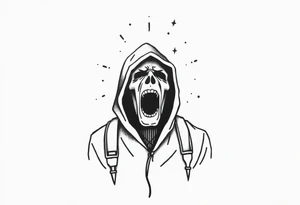Confusion and pressure in thin lines on screaming solo traveler with no face tattoo idea