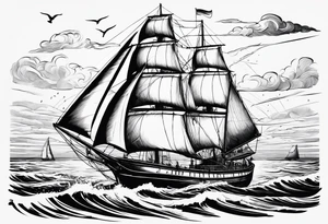 phare maritime dans un bateau a voiles vu du devant. tattoo idea