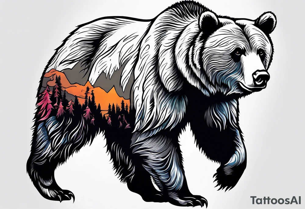 Climbing grizzly bear tattoo idea