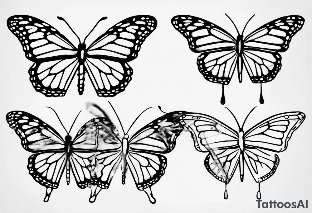 realistic monarch butterfly simple black outline landed on a twig tattoo idea
