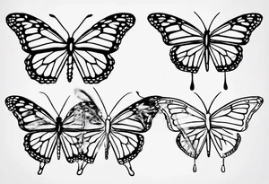 realistic monarch butterfly simple black outline landed on a twig tattoo idea
