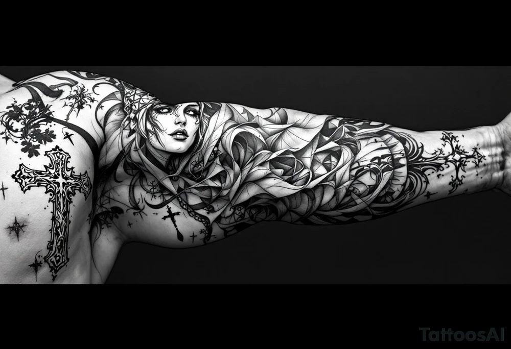 Kalia tattoo with a name "veronesi" with a cross tattoo idea