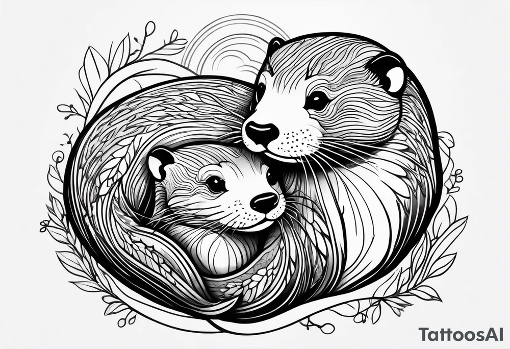 Female otter with baby tattoo idea