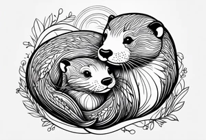 Female otter with baby tattoo idea