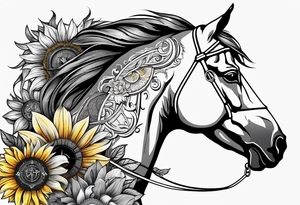 Horse, compass, sunflower tattoo idea