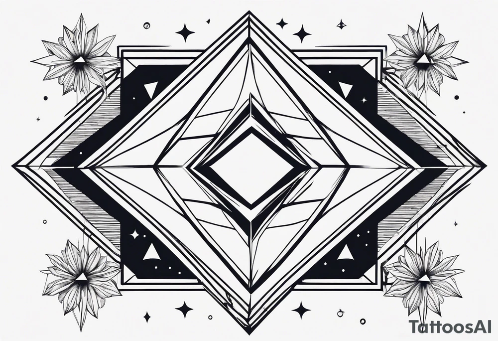 simple thick line art of space and nature in diamond shape and negative space tattoo idea