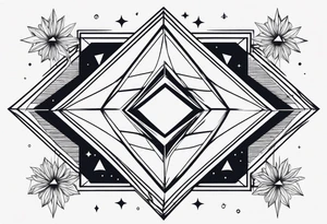 simple thick line art of space and nature in diamond shape and negative space tattoo idea
