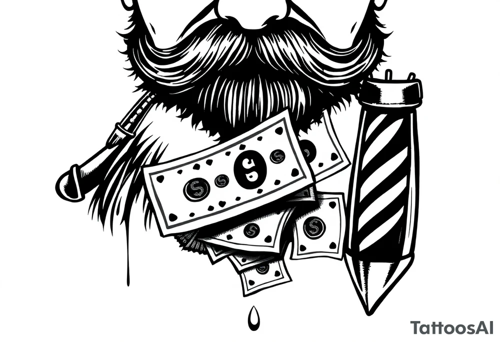 Barber sign with raining money tattoo idea