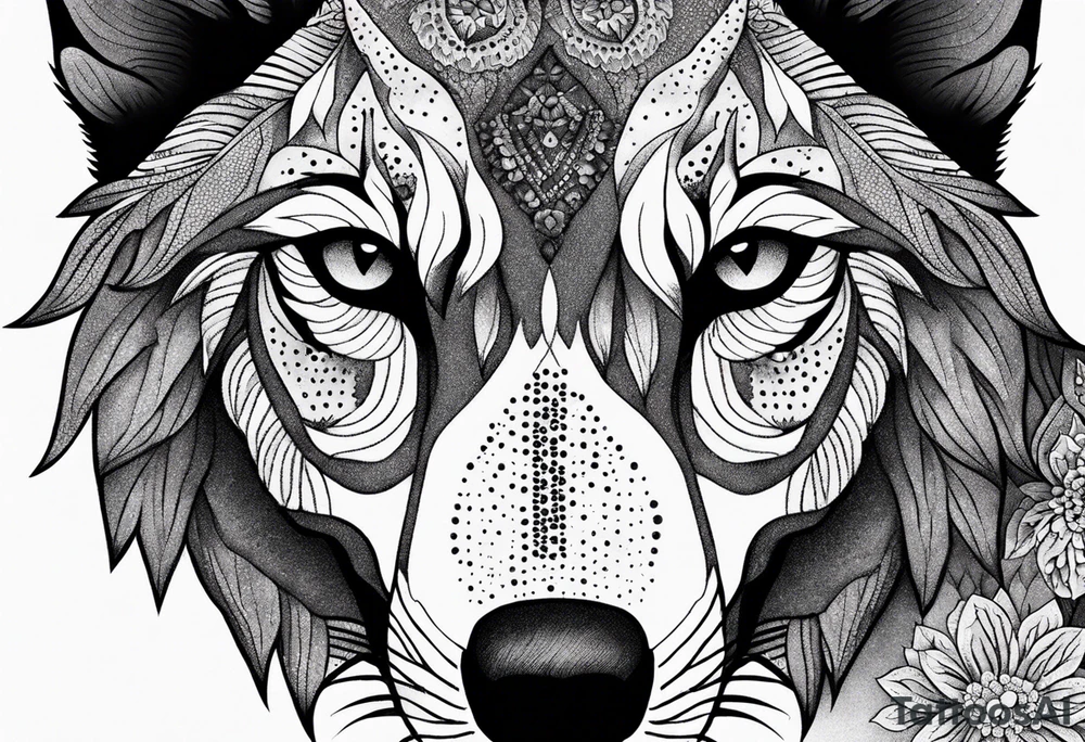 floral wolf tattoo idea