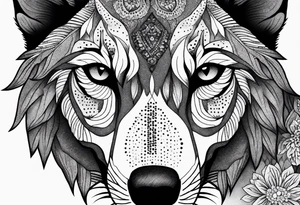 floral wolf tattoo idea