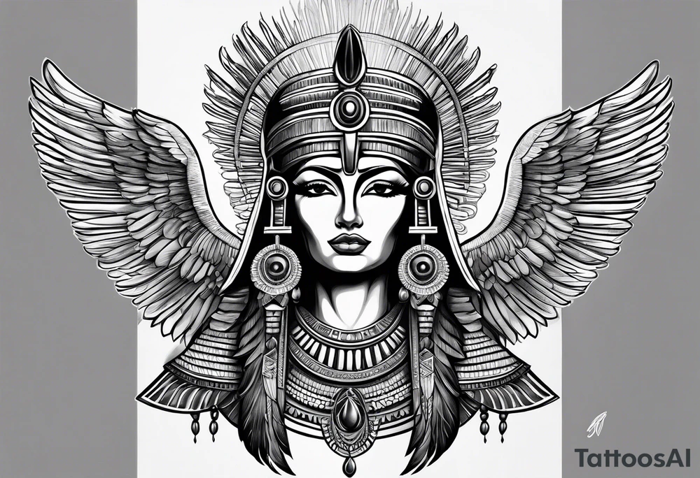black and gray photo realistic goddess isis tattoo idea