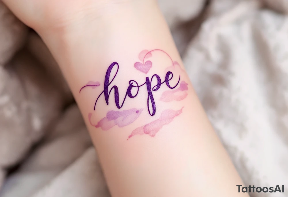 A soft script in pastel pink and lavender, wrapping around the wrist, symbolizing hope and inner faith. tattoo idea