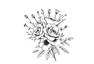 vintage bouquet of wild roses and meadow flowers with morning dew tattoo idea