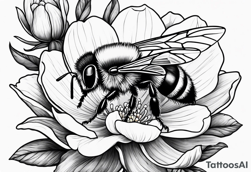 Bumblebee and magnolia flowers tattoo idea