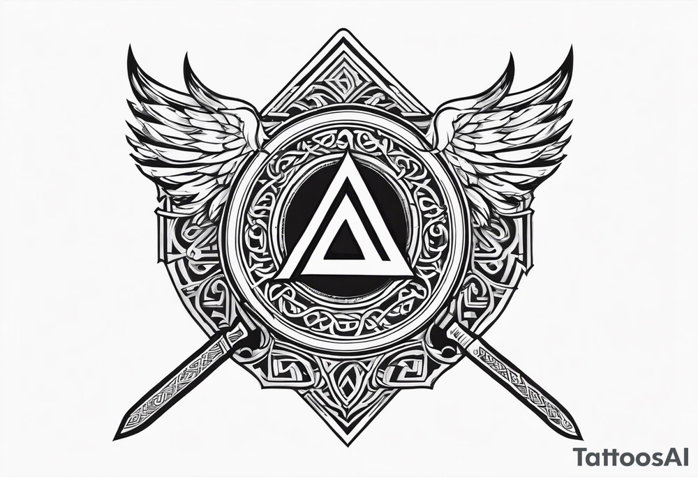 Valhalla sword 
shield axe Valknut tattoo idea