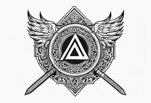 Valhalla sword 
shield axe Valknut tattoo idea