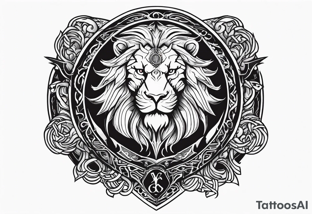 Valhalla shield sword lion dragon runes tattoo idea