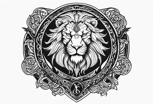 Valhalla shield sword lion dragon runes tattoo idea