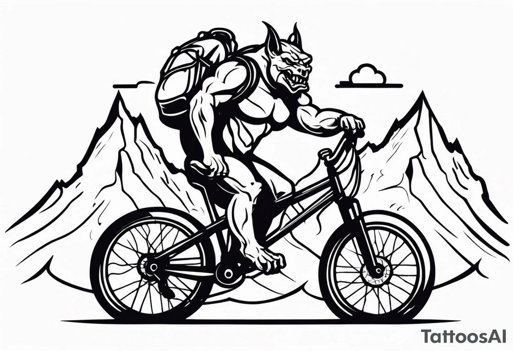 gargoyle riding a full suspension mountain bike tattoo idea