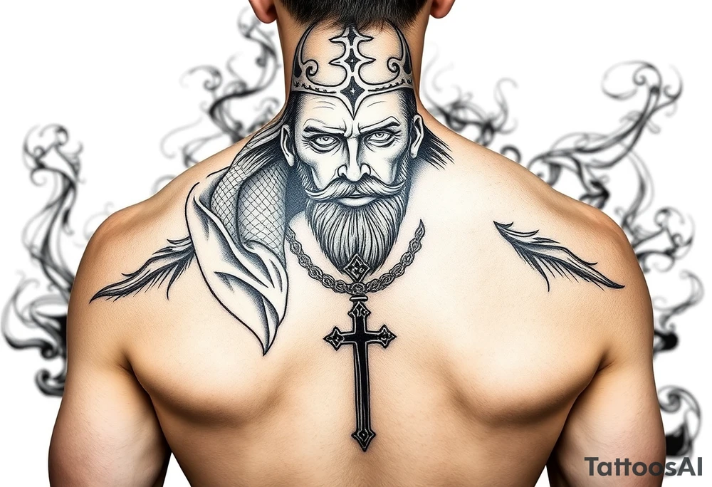 Saint judas realistic and smoke background tattoo idea