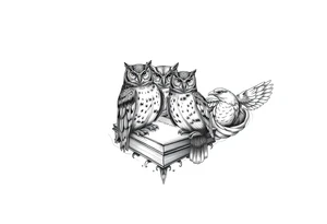 A combination of the ancient symbols of wisdom with books mixed in and owls tattoo idea