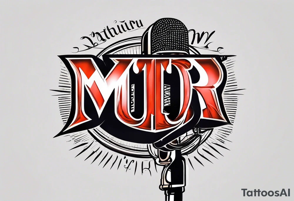 Engraved letters on microphone the letters are “MTR” tattoo idea