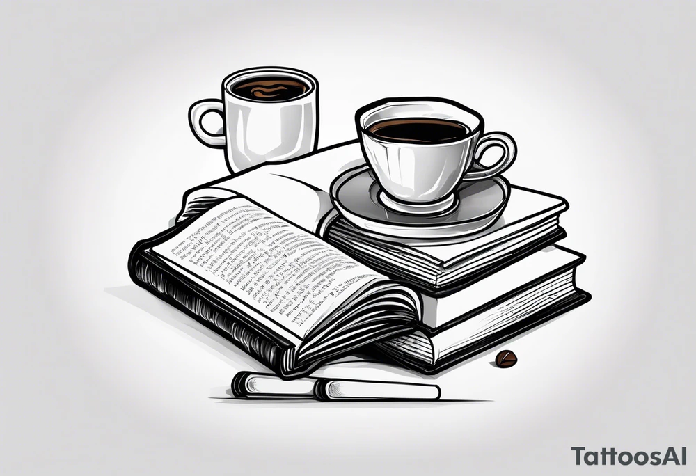 4 stacked books with a cup of coffee on top tattoo idea