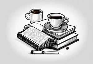 4 stacked books with a cup of coffee on top tattoo idea