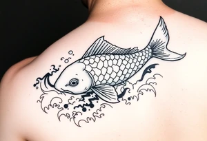traditional koi fish swimming upstream through turbulent waves tattoo idea