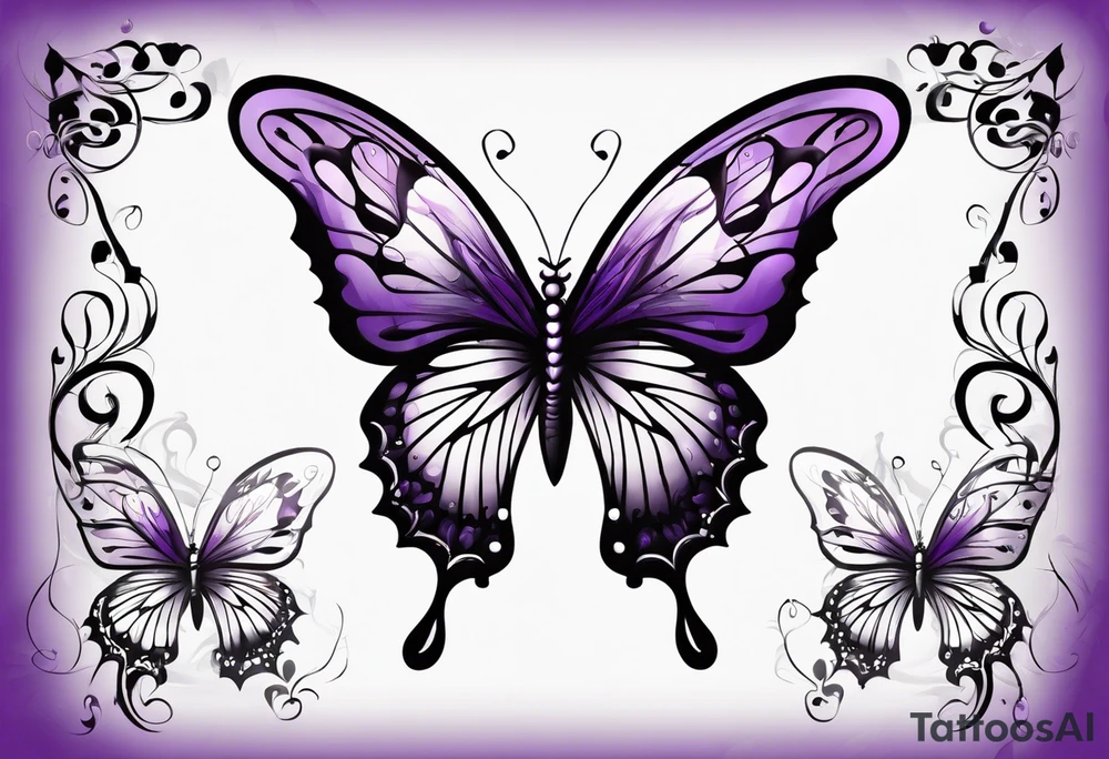 Purple butterfly flying tattoo idea