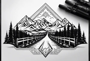 A long road to the mountains with mountains below tattoo idea