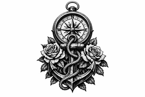 a compass under it an anchor and roses. tattoo idea