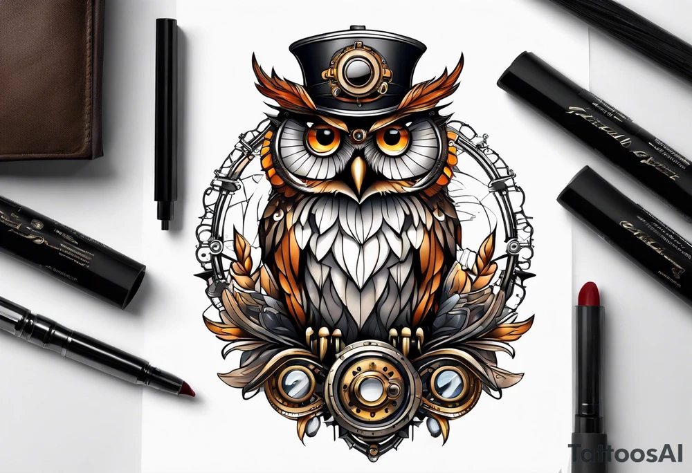 Steampunk owl tattoo idea