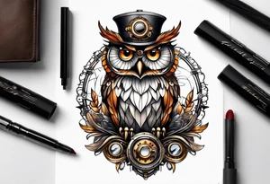 Steampunk owl tattoo idea