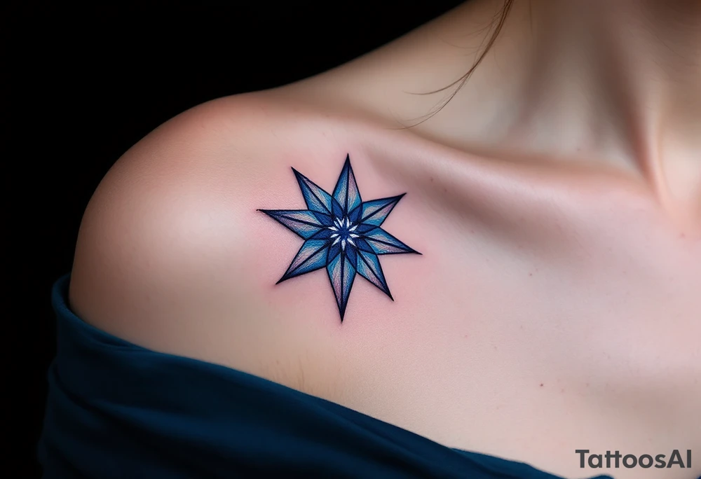 A navy blue eight-pointed star tattoo represents inner depth and personal truth. tattoo idea