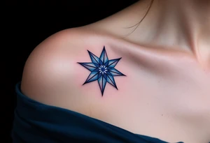 A navy blue eight-pointed star tattoo represents inner depth and personal truth. tattoo idea