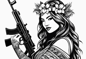 hula girl who dance with famas gun tattoo idea