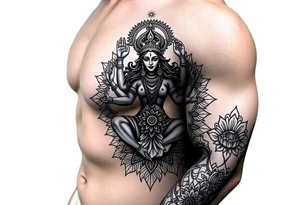 Durga goddess full body 
Surrounded by lotus chakra and mandala tattoo idea