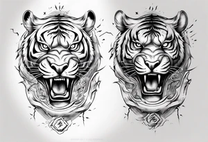 ancient Tiger with lightning and a sun for a forearm sleeve tattoo idea
