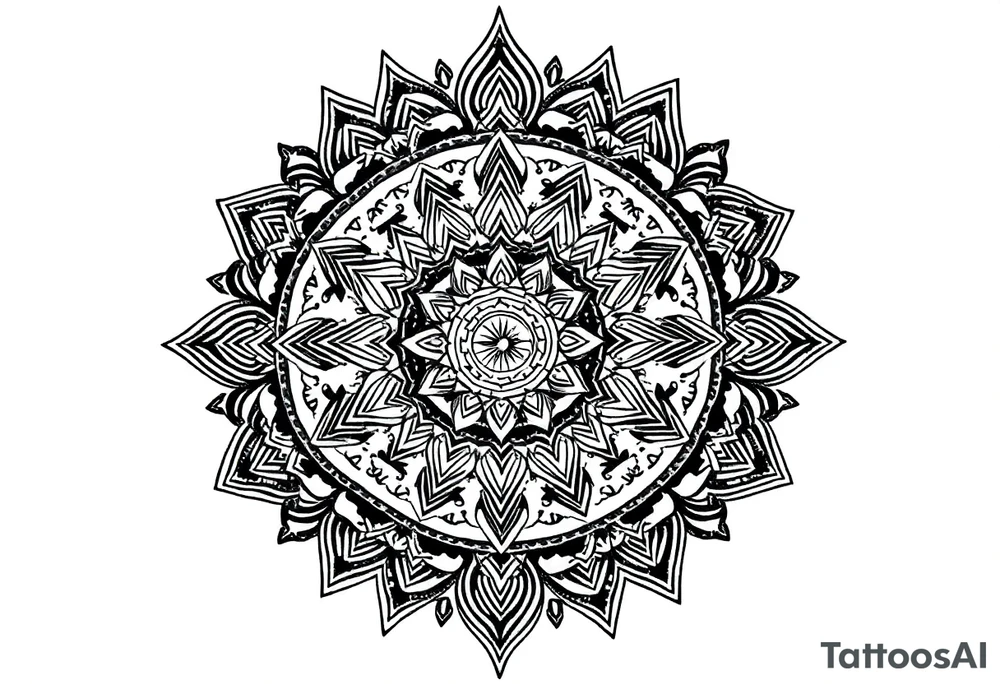 long mandala shaman and witch style mytical with ancient rhyme tattoo idea