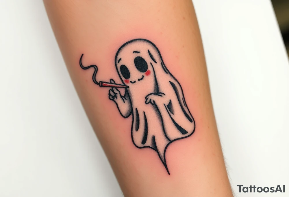 Cute ghost smoking tattoo idea