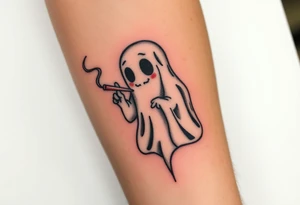 Cute ghost smoking tattoo idea